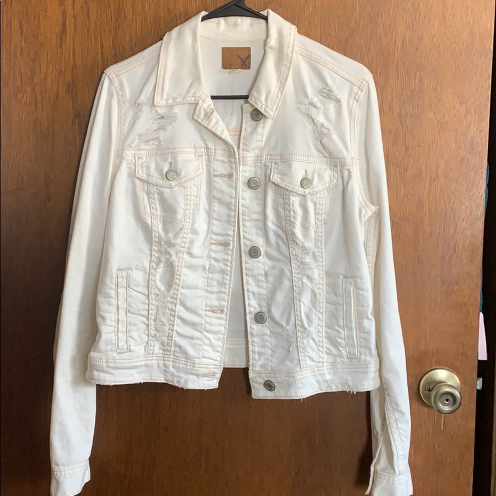 Distressed denim AE jacket